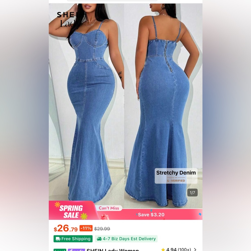 SHEIN Stretchy Denim Maxi Dress